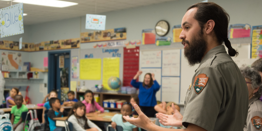 Ranger talking to classroom. 